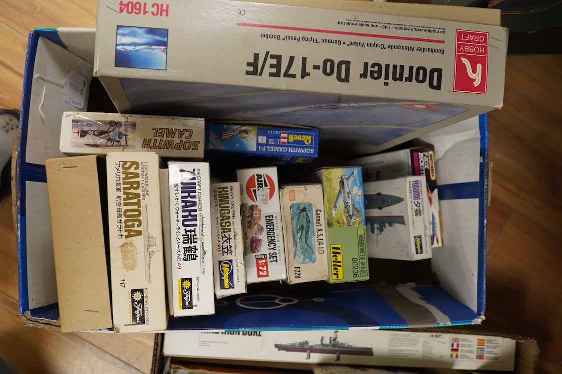 Twenty-five mainly plastic kits by Frog, Airfix, Revell, Aurora, etc. including primarily aircraft, together with a few ships and other subjects, believed to be substantially complete, however sold unchecked